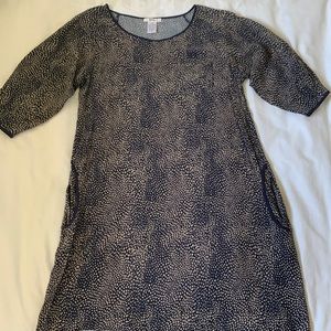 Easley navy w taupe dot pattern viscose A line dress w pockets EUC